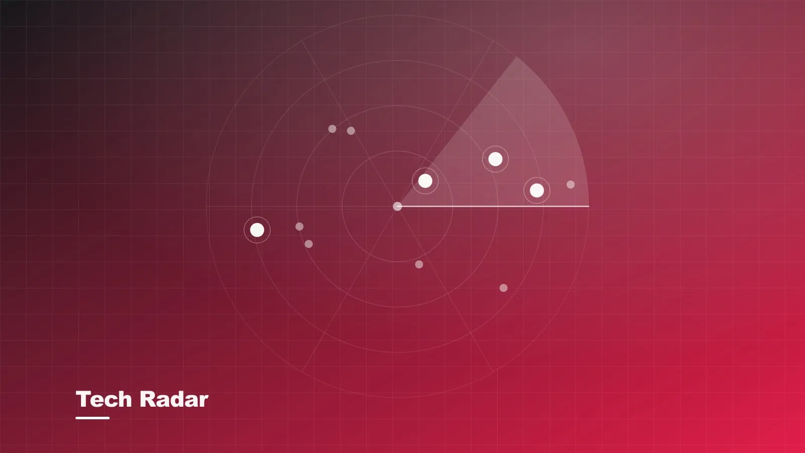 Abstract radar sweep diagram in coral red showing technology signals on a dark background